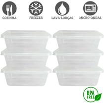 Kit 6 Pote Retangular 500ml Organizador de Alimentos Marmita Fitness Reutilizável