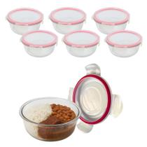 Kit 6 Pote Vidro 950ml Redondo Não Vaza Marmita Tampa Hermético Vidro
