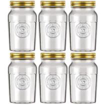Kit 6 Pote Vidro Americano Vintage Transparente Tampa 1500ml