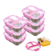 Kit 6 Pote Vidro Hermético 3 Divisórias Tampa Marmita 1040ml