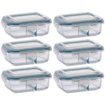 Kit 6 Pote Vidro Retangular Divisória Tampa Hermética 640ml