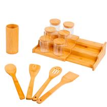 Kit 6 Potes 200mL, Rack Organizador e 4 Utensílios Bambu - Oikos Kit 6 Potes 200mL, Rack Organizador e 4 Utensílios Bambu - Oikos