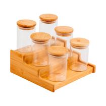 Kit 6 Potes 250mL Tampa Bambu e Rack Organizador Bambu - Oikos