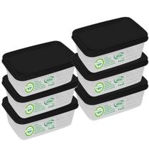 Kit 6 Potes 250ml Tampa Preta 11cm Empilhável Lava-Louça Quadrado Tampa Trava Vedação Conserva Mantimento Frutas Cereal