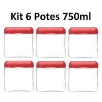 Kit 6 Potes 750ml Recipiente Vidro Quadrado Invicta Vermelho