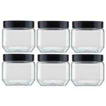 Kit 6 Potes 800ml Recipiente De Vidro Invicta Quadrado Preto