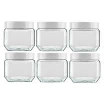 Kit 6 Potes 800ml Recipiente Vidro Invicta Quadrado Branco
