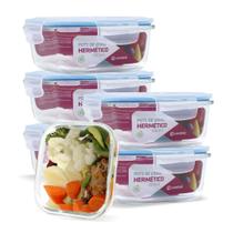 Kit 6 Potes 800ml Vidro Hermético Marmita Tampa Plástico
