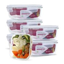 Kit 6 Potes 800ml Vidro Hermético Marmita Tampa Plástico