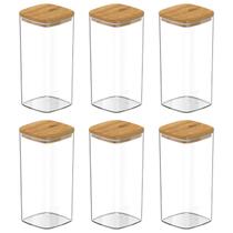Kit 6 Potes Acrilico Tampa Bambu Hermetico 340ml Mantimentos