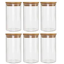 Kit 6 Potes Borossilicato Hermético Tampa Bambu 600ml Class Kit 6 Potes Borossilicato Hermético Tampa Bambu 600ml Class