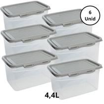 Kit 6 Potes Com Tampa e Trava 4,4L Cinza Kit 6 Potes Com Tampa e Trava 4,4L Cinza