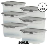 Kit 6 Potes Com Tampa e Trava 500ML Cinza Kit 6 Potes Com Tampa e Trava 500ML Cinza
