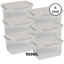 Kit 6 Potes Com Tampa e Trava 900ML Alto Off White Kit 6 Potes Com Tampa e Trava 900ML Alto Off White