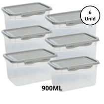 Kit 6 Potes Com Tampa e Trava 900ML Cinza Kit 6 Potes Com Tampa e Trava 900ML Cinza
