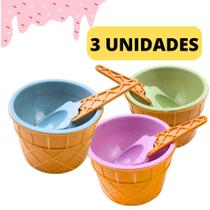 Kit 6 Potes de Sobremesas Casquinha de Sorvete Tigelas Com 6 Colheres Coloridas Para Saborear E Refrescar