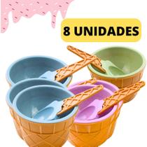Kit 6 Potes de Sobremesas Casquinha de Sorvete Tigelas Com 6 Colheres Coloridas Para Saborear E Refrescar