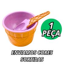 KIT 6 Potes de Sobremesas Formato Casquinha de Sorvete Com Colheres Coloridas Festas Brindes