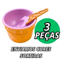 KIT 6 Potes de Sobremesas Formato Casquinha de Sorvete Com Colheres Coloridas Festas Brindes