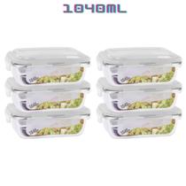 Kit 6 Potes de Vidro 1040ml Marmita Tampa Plastico 4 Travas Kit 6 Potes de Vidro 1040ml Marmita Tampa Plastico 4 Travas