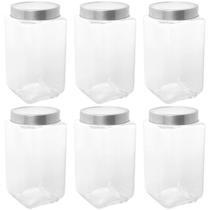 Kit 6 Potes de Vidro 1,7L Tampa Metal Lyor Gastro Prata Porta Mantimentos Retangular