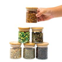 Kit 6 potes de vidro 200ml tampa de bambu herméticos - Tüd Kit 6 potes de vidro 200ml tampa de bambu herméticos - Tüd