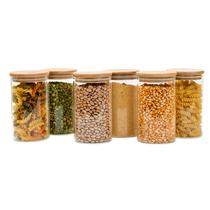 Kit 6 potes de vidro 600ml tampa de bambu herméticos redondos - Tüd Kit 6 potes de vidro 600ml tampa de bambu herméticos redondos - Tüd