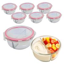 Kit 6 Potes De Vidro 630ml 2 Divisórias Hermético Marmita Fit Com Trava Redonda Kit 6 Potes De Vidro 630ml 2 Divisórias Hermético Marmita Fit Com Trava Redonda