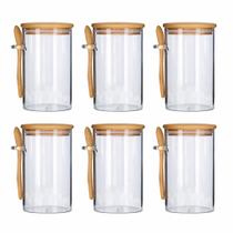 Kit 6 Potes de Vidro C/Tampa E Colher de Bambu - Tuut