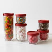 Kit 6 Potes de Vidro Empilhável com Tampa Gire e Trave