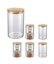 Kit 6 Potes De Vidro Euro Home Linha Slim 1L Com Tampa Bambu