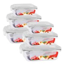 Kit 6 Potes de Vidro Hermetico 3 Tamanhos Retangular Marmita