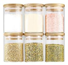 Kit 6 Potes De Vidro Hermético Boro 110ml C/tampa De Bambu
