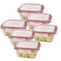 Kit 6 Potes De Vidro Hermético Quadrado Tampa Lock Marmita Mantimento 320ml