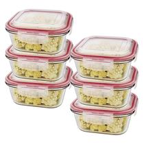 Kit 6 Potes De Vidro Hermético Quadrado Tampa Lock Marmita Mantimento 800ml