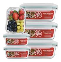 Kit 6 Potes De Vidro Herméticos 370ml Tampa Com Trava Transparente