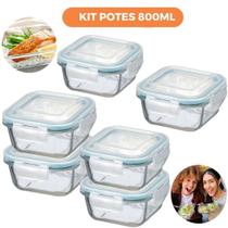 Kit 6 Potes De Vidro Herméticos Quadrados 800Ml Kit 6 Potes De Vidro Herméticos Quadrados 800Ml