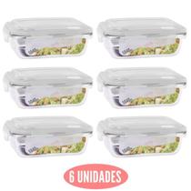 Kit 6 Potes de Vidro Marmita Fit Tampa Plast 4 Travas 1040ml