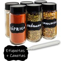 Kit 6 Potes de Vidro para Tempero Especiarias Com Etiqueta e Caneta Giz