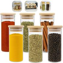 Kit 6 Potes De Vidro Para Tempero Organizador Com Tampa de Bambu 160ml Versátil Luxo