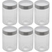 Kit 6 Potes de Vidro Porta Mantimentos 1,2L Tampa Inox Lyor Organizador de Condimentos