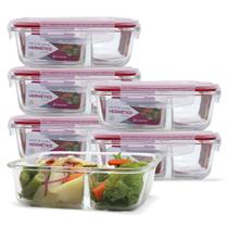 KIT 6 Potes de Vidro Retangular com Divisória e Tampa Hermética 640ml (QH) (BK) - KIT 6 Potes de Vidro Retangular com Divisória e Tampa Hermética 640ml (QH) (BK) -