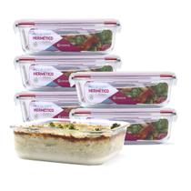 KIT 6 Potes de Vidro Retangular com Tampa Hermética 1520ml KIT 6 Potes de Vidro Retangular com Tampa Hermética 1520ml