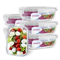 KIT 6 Potes de Vidro Retangular com Tampa Hermética 640ml