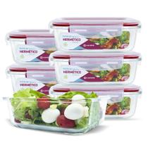 KIT 6 Potes de Vidro Retangular com Tampa Hermética 640ml KIT 6 Potes de Vidro Retangular com Tampa Hermética 640ml