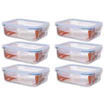 Kit 6 Potes De Vidro Retangular Tampa Hermética 1050ML
