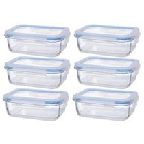 Kit 6 Potes De Vidro Retangular Tampa Hermética 640ML