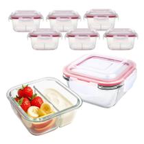 Kit 6 Potes De Vidro Tampa Hermético 2 Divisórias Marmita Fit 4 Travas 490ml Kit 6 Potes De Vidro Tampa Hermético 2 Divisórias Marmita Fit 4 Travas 490ml