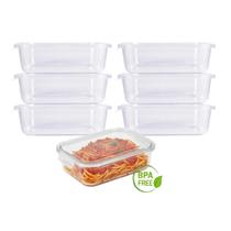 Kit 6 Potes Hermético Marmita de Vidro Retangular 640ml Mor