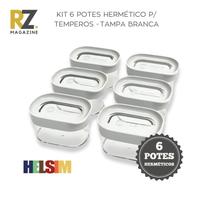 Kit 6 Potes Herméticos 150 ml para Mantimentos e Temperos Helsim - Tampa Branca Kit 6 Potes Herméticos 150 ml para Mantimentos e Temperos Helsim - Tampa Branca